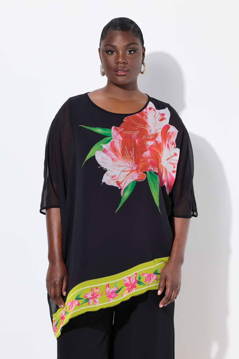 Große Größen Chiffonbluse, Damen, schwarz, Größe: 58/60, Polyester, Ulla Popken