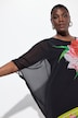 Chiffonbluse, dobbeltlag, glitterblomst, rund hals, 3/4-ærmer