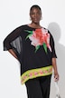 Chiffonbluse, dobbeltlag, glitterblomst, rund hals, 3/4-ærmer