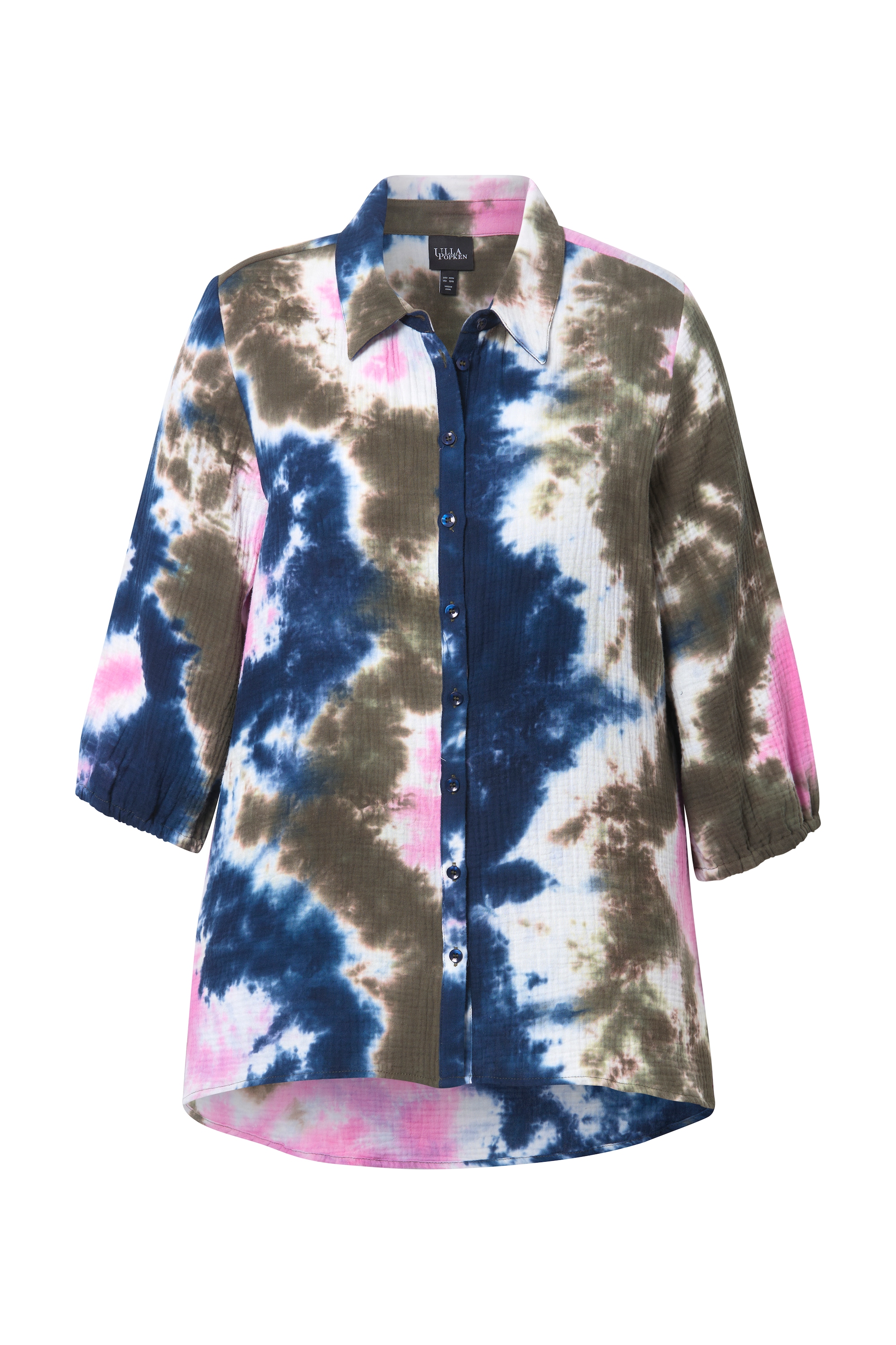 Ulla Popken Damen große Größen Musselin Bluse Batikdruck Hemdkragen