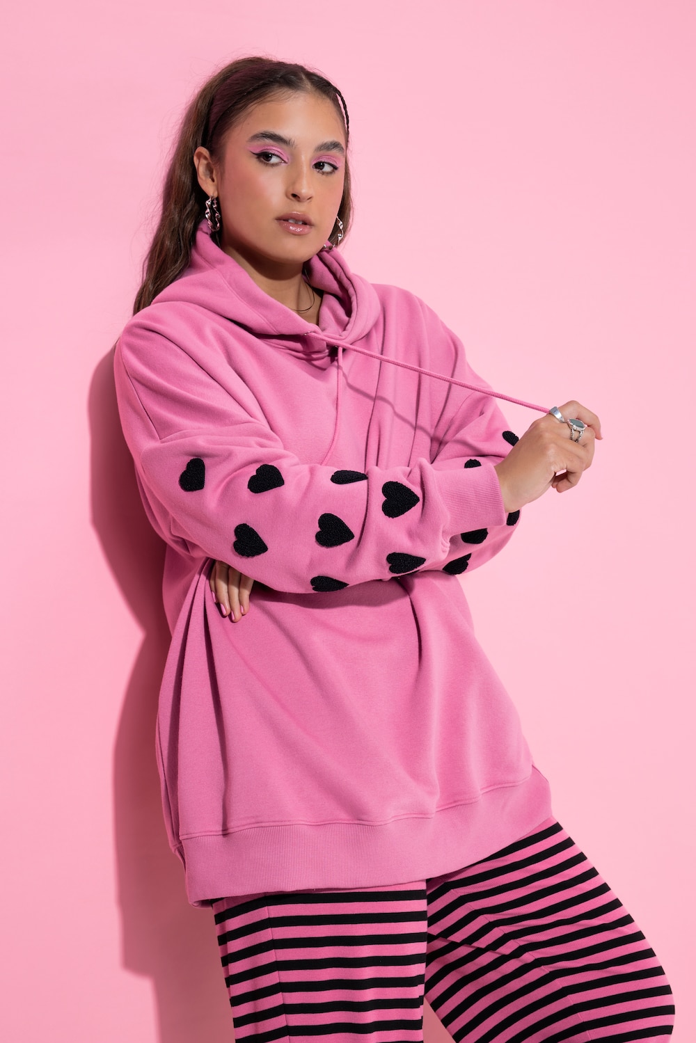 Hoodie, oversized, Sweat, Kapuze, Ärmel-Hearts