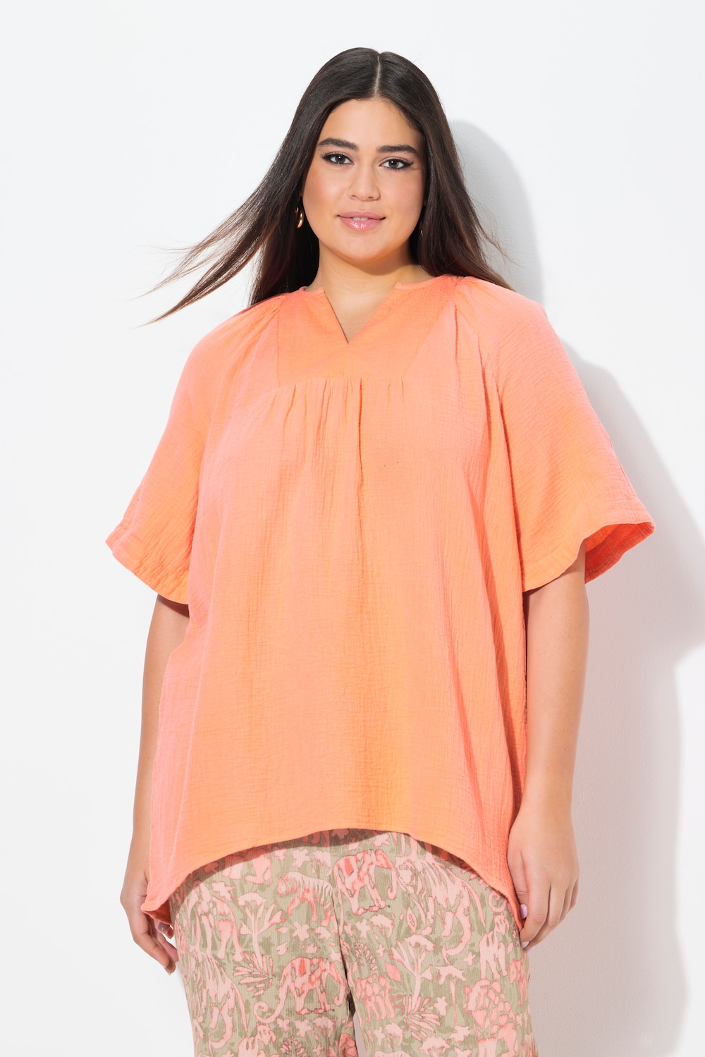 Große Größen Musselin-Bluse, Damen, orange, Größe: 50/52, Baumwolle, Ulla Popken