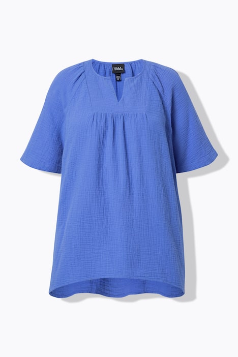 Musselin-Bluse, A-Linie, Tunika-Ausschnitt, Halbarm