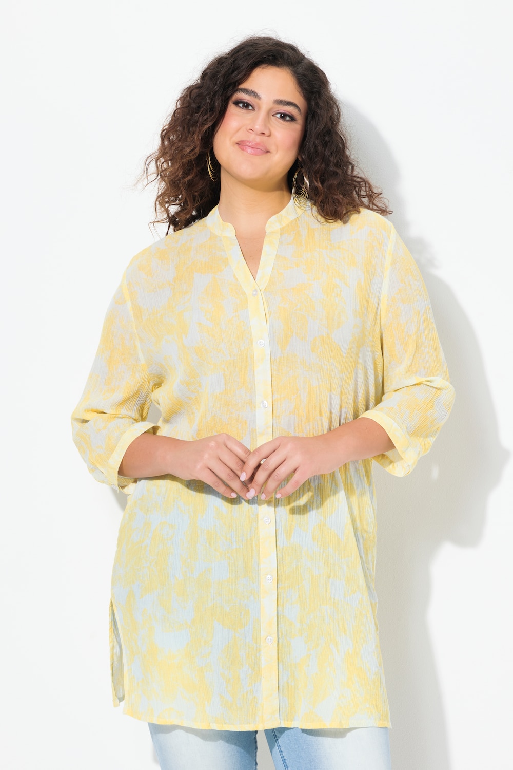 Große Größen Longbluse, Damen, gelb, Größe: 46/48, Baumwolle, Ulla Popken