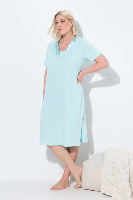 Satin Trim Short Sleeve Nightgown