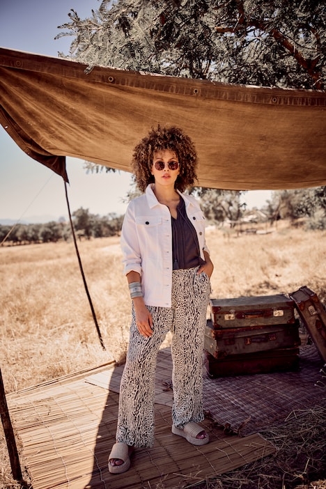 Kalhoty Rose, zvířecí potisk, široké nohavice, elastický pas