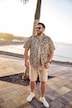 Men+ Linnenmix-overhemd, korte mouw, Cubaanse kraag, all-over print, Cuba fit, tot 8 XL