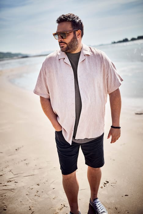 Men+ overhemd, linnenmix, korte mouw, Cubaanse kraag, Cubaanse pasvorm, tot 8XL