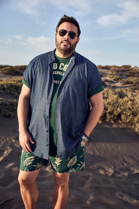 Men+ Overhemd met jeanslook, korte mouw, opstaande kraag, comfort fit, tot 8 XL