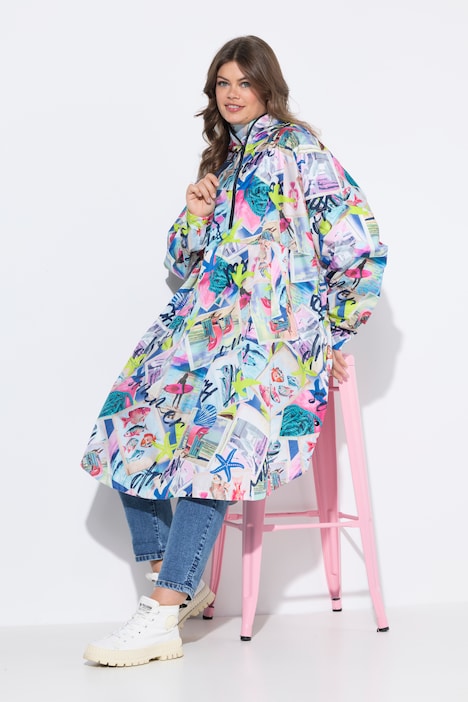 Printed Functional Unisex Hooded Rain Cape