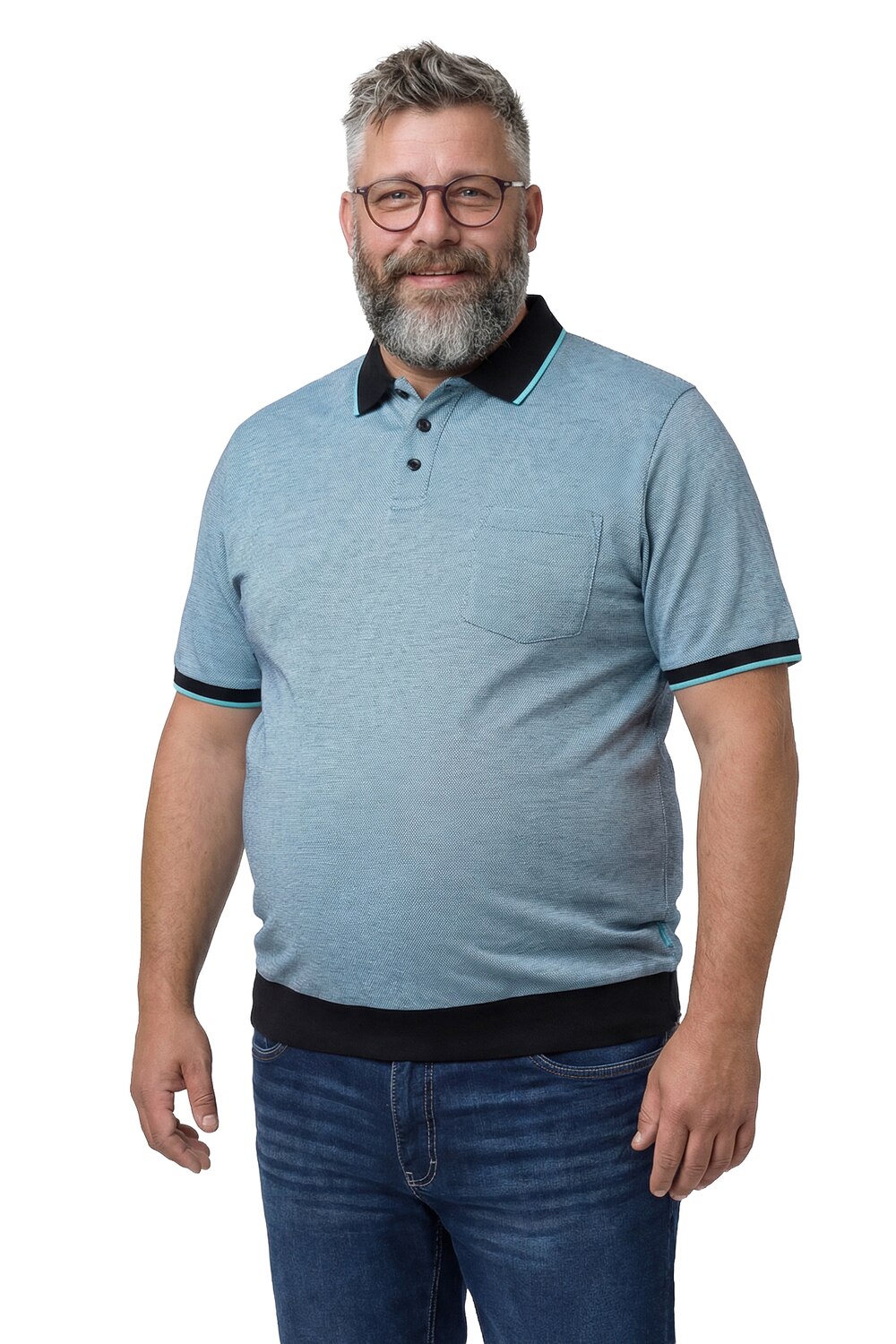 Stora storlekar Pikétröja, Her, turkos, storlek: 8XL, Bomull, Men Plus