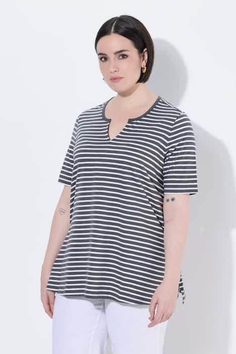 Longshirt, Ringel, A-Linie, Rundhals, Halbarm