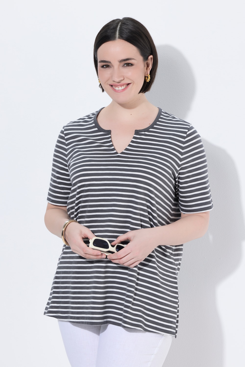 Longshirt, striber, A-linje, rund hals, halværmer