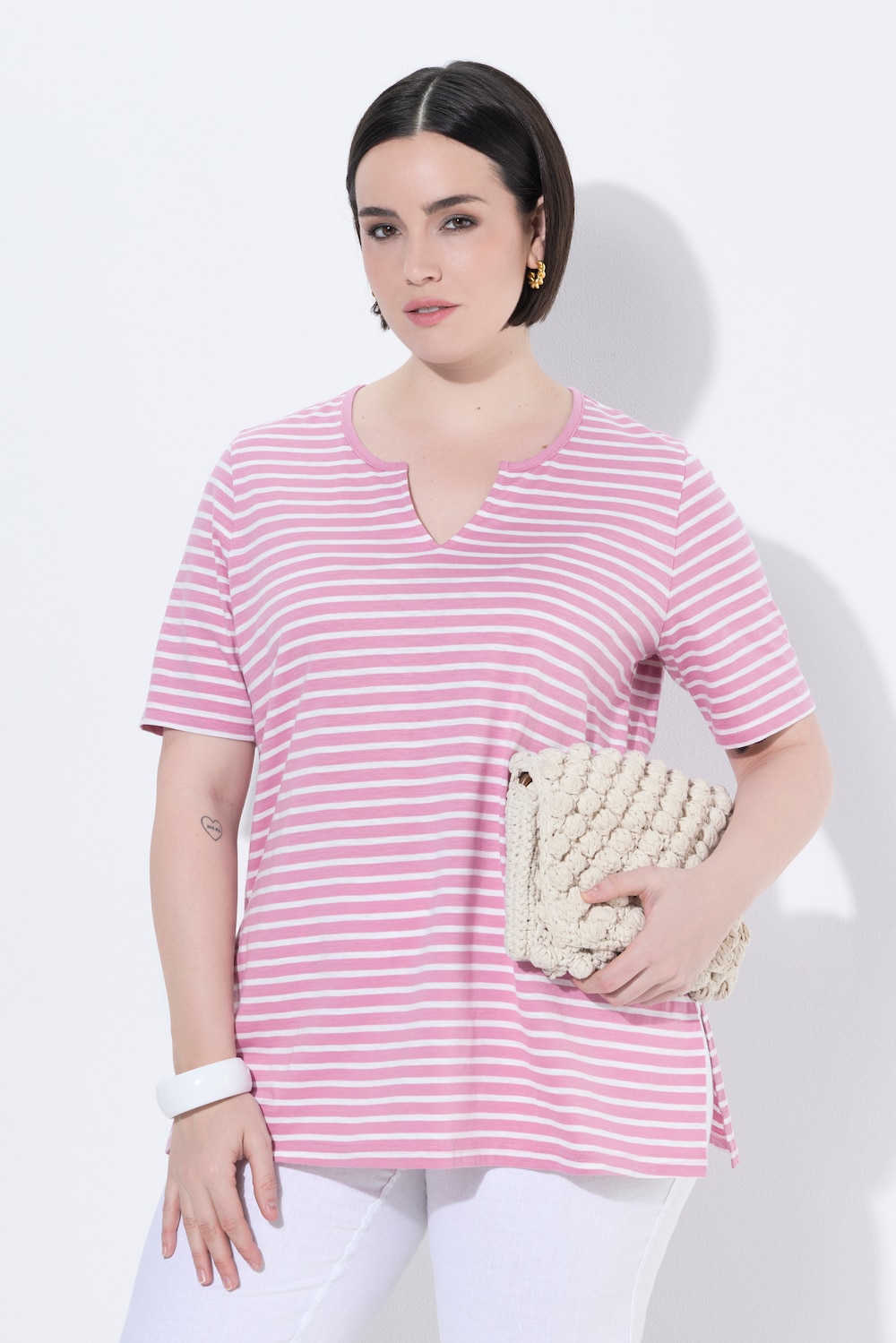 Longshirt, Ringel, A-Linie, Rundhals, Halbarm