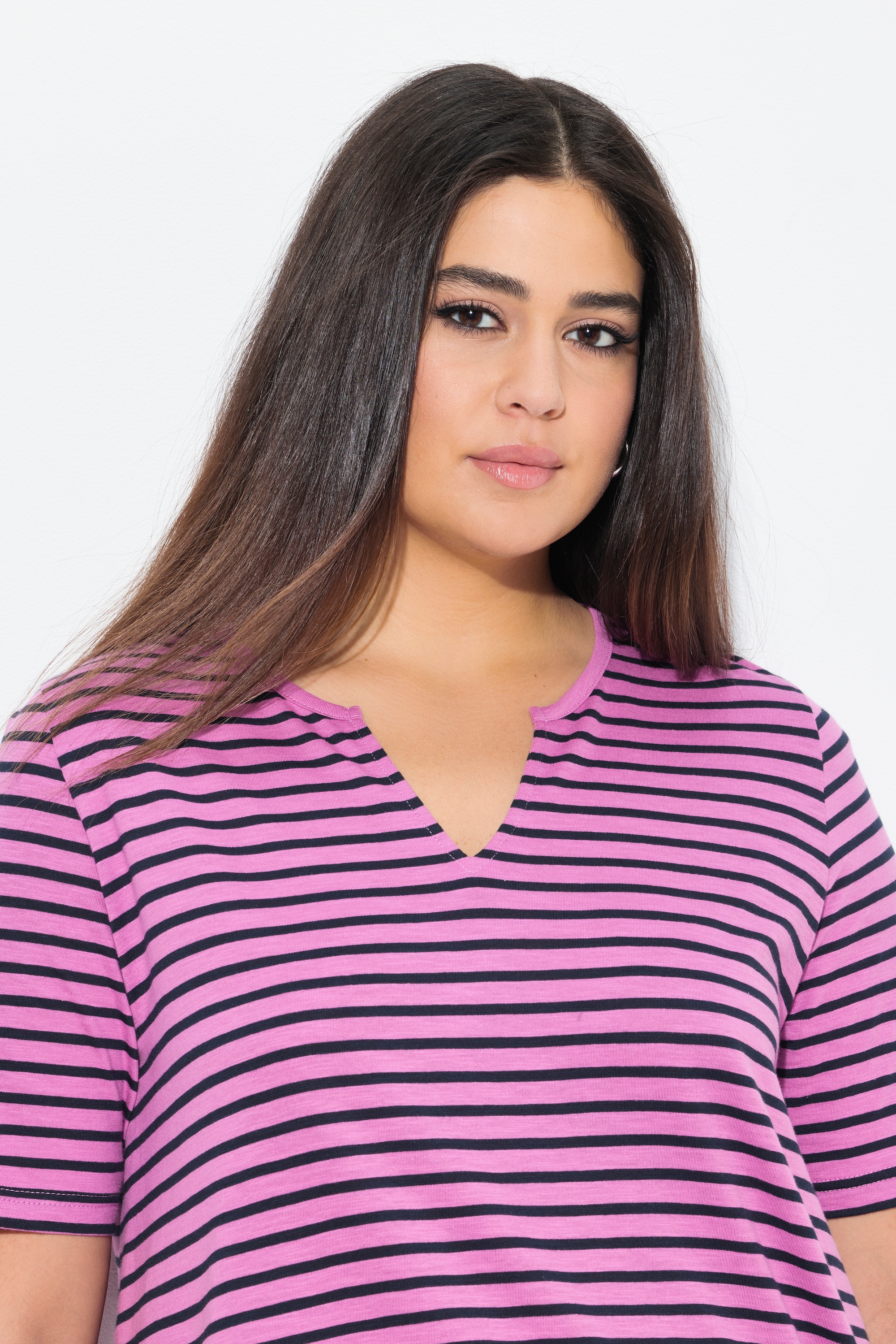Ulla Popken Damen große Größen Longshirt Ringel A Linie Rundhals Halbarm 837972