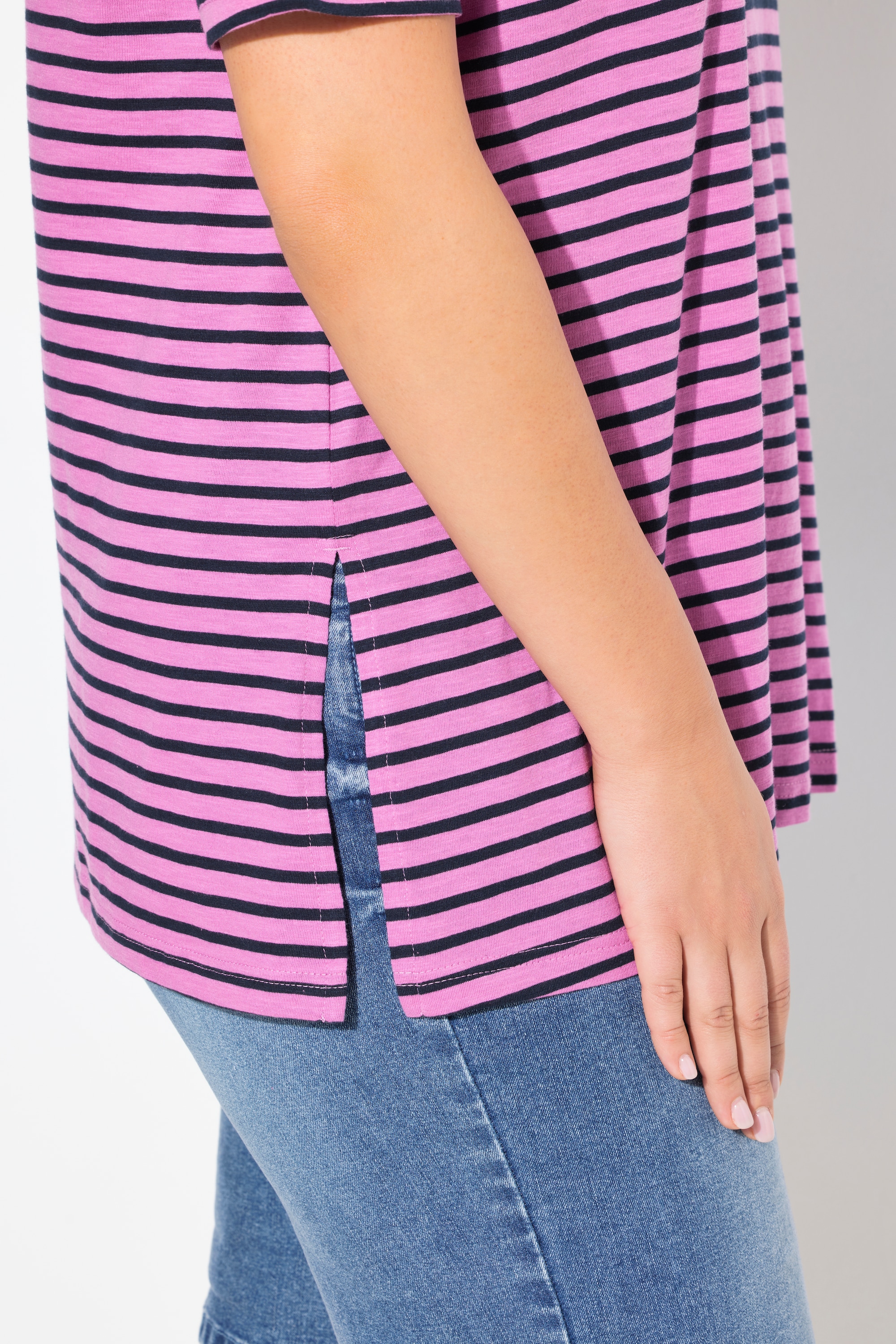 Ulla Popken Damen große Größen Longshirt Ringel A Linie Rundhals Halbarm 837972