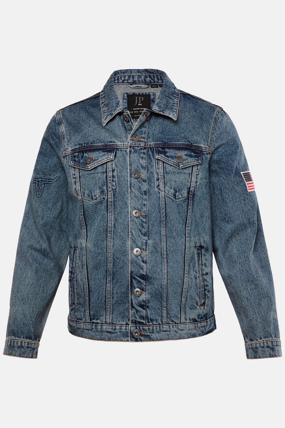 JP 1880 Jeansjacke, Badge auf der Schulter, 4 Taschen, bis 8 XL
