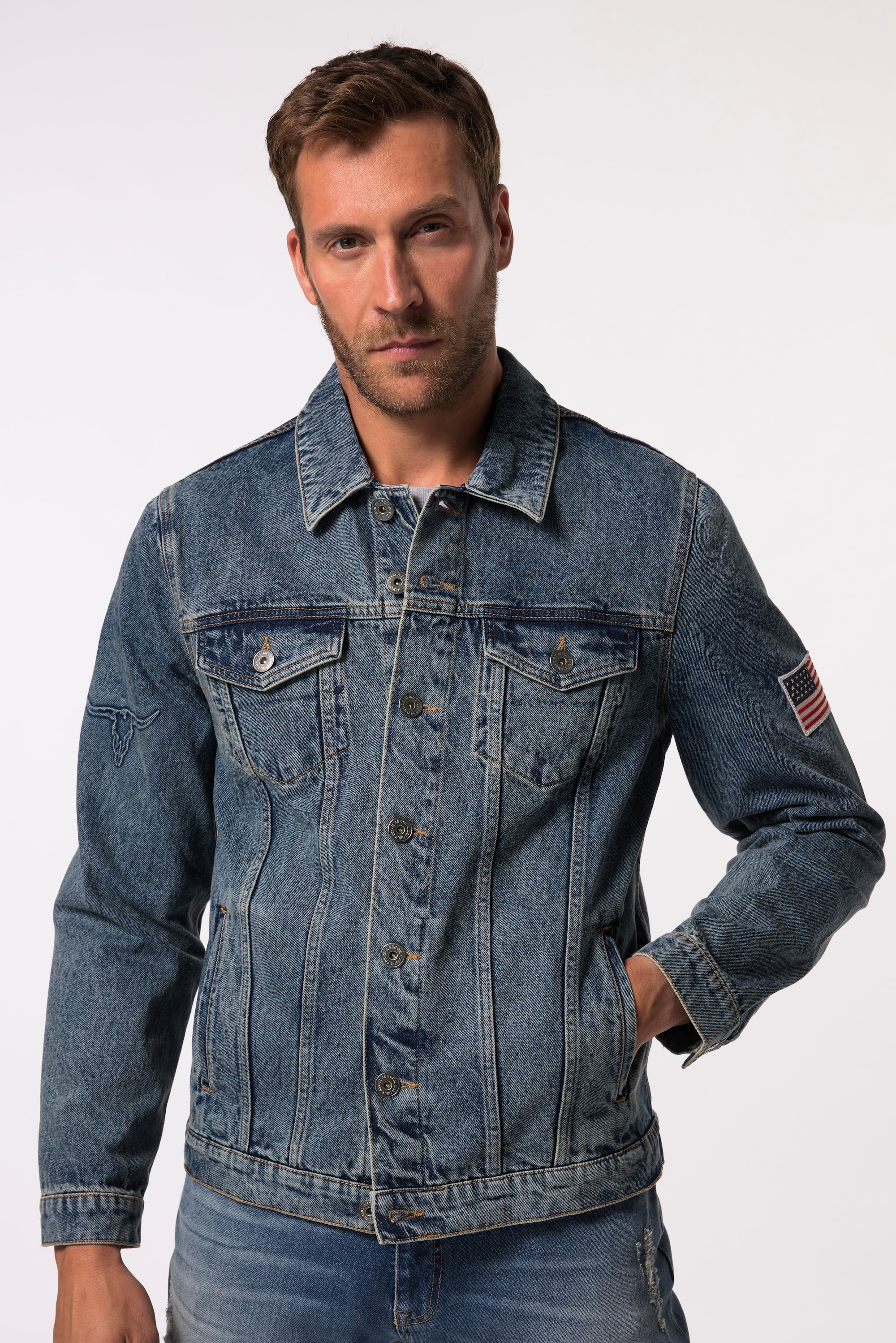 JP 1880 Herren große Größen JP 1880 Jeansjacke Badge auf der Schulter 4 Taschen
