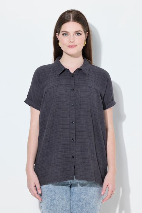Hemdbluse, Karo, Oversized, Hemdkragen, Halbarm