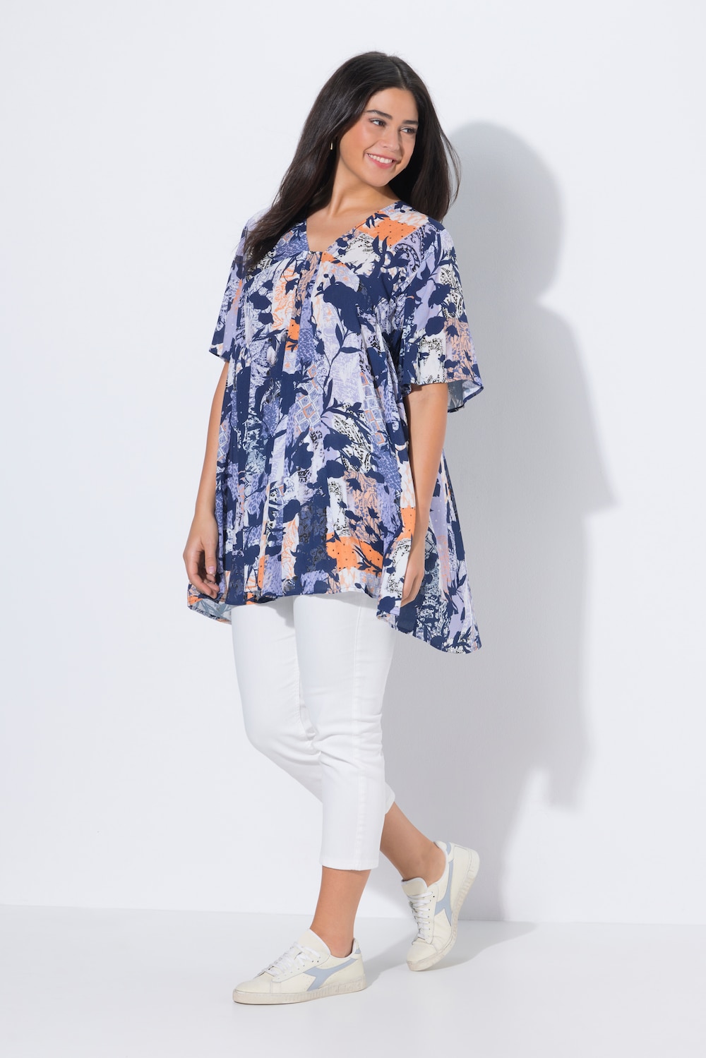 Blouse, diermotief, A-lijn, carrÃ©hals, halflange mouw