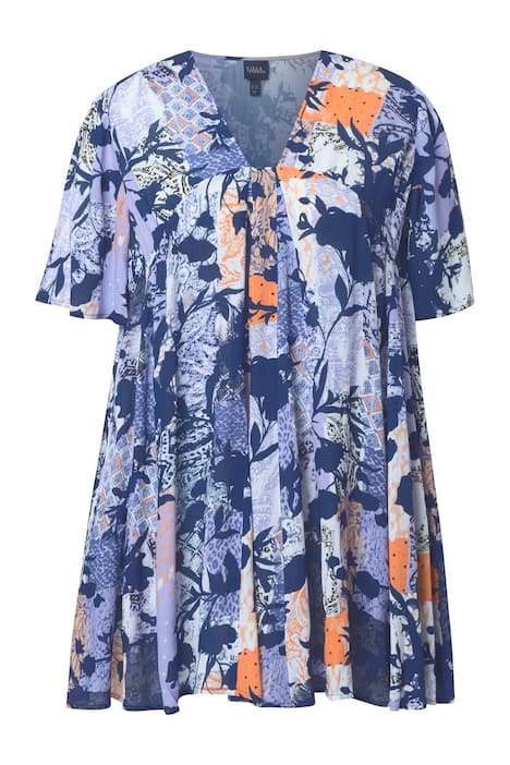 Halenka, vzor zvířete, A střih, hranatý výstřih, krátké rukávy