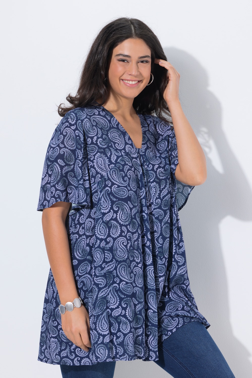 Blouse, diermotief, A-lijn, carrÃ©hals, halflange mouw