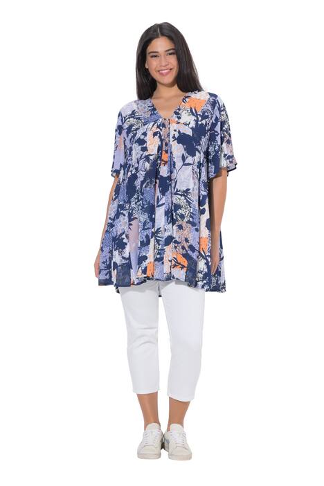 Halenka, vzor zvířete, A střih, hranatý výstřih, krátké rukávy