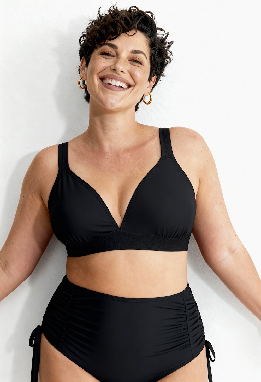 Große Größen Bikini-Top, Damen, schwarz, Größe: 46, Polyester/Elasthan, Ulla Popken