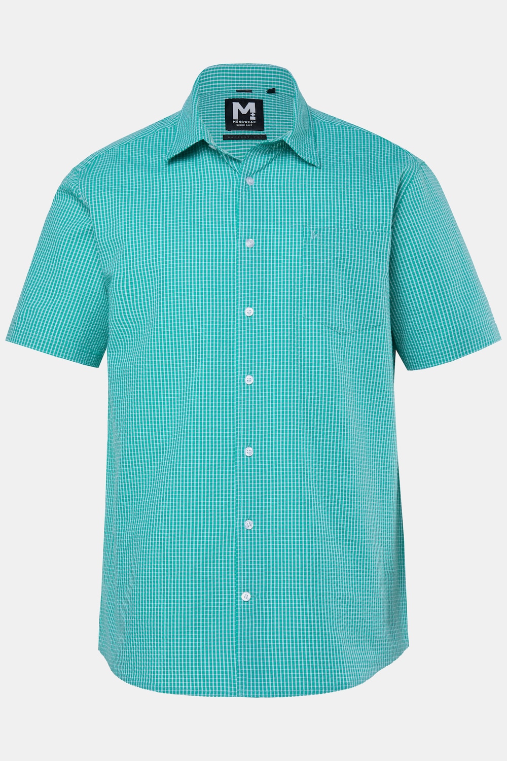 geruit overhemd, korte mouw, kentkraag, seersucker, comfort fit, tot 8XL