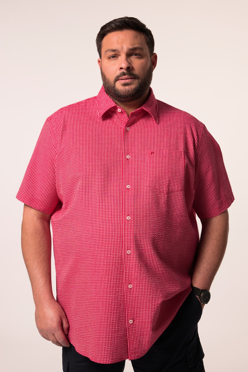 Men+ Karohemd, Halbarm, Kentkragen, Seersucker, Comfort Fit, bis 8 XL