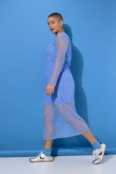 Midikleid, Slim Shape, Spitze, Langarm