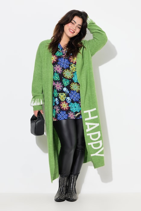 Long-Strickjacke, Straight Fit, HAPPY-Statements