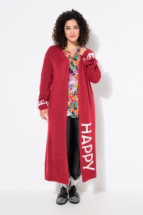 Long-Strickjacke, Straight Fit, HAPPY-Statements