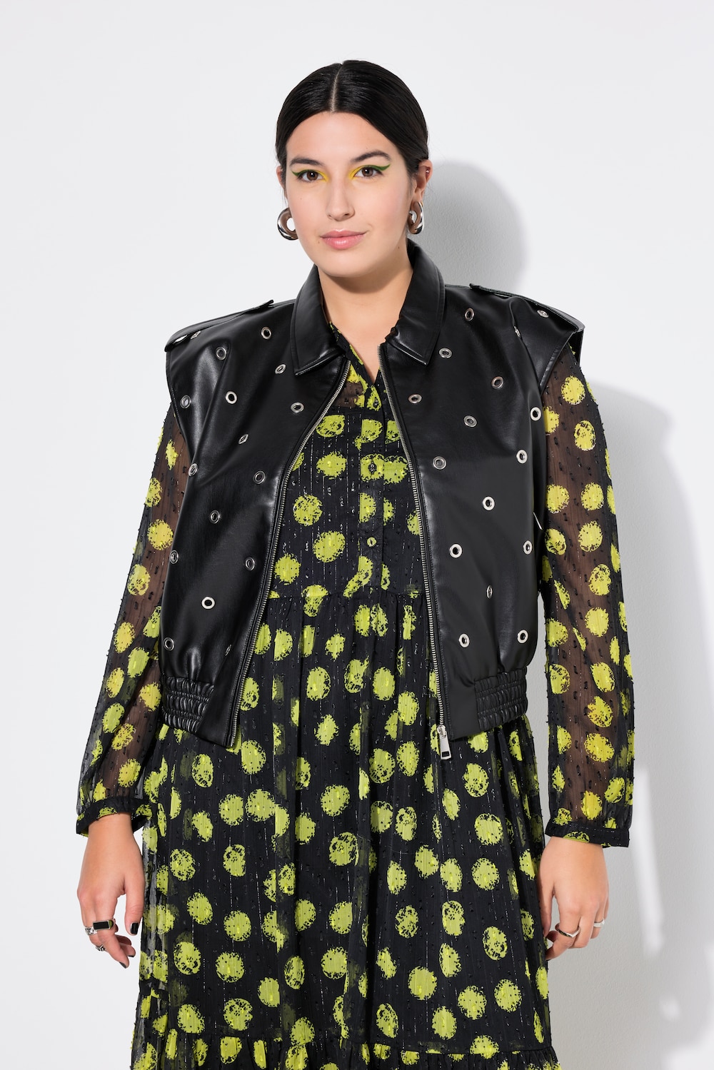 Fakeleder-Weste, cropped Boxy Shape, Zier-Ösen