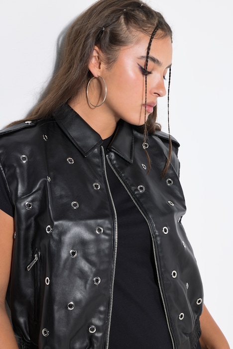Fakeleder-Weste, cropped Boxy Shape, Zier-Ösen