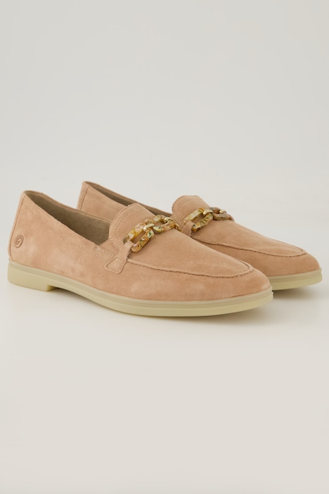 Loafer i skinn, dekorativ spenne, bredde F