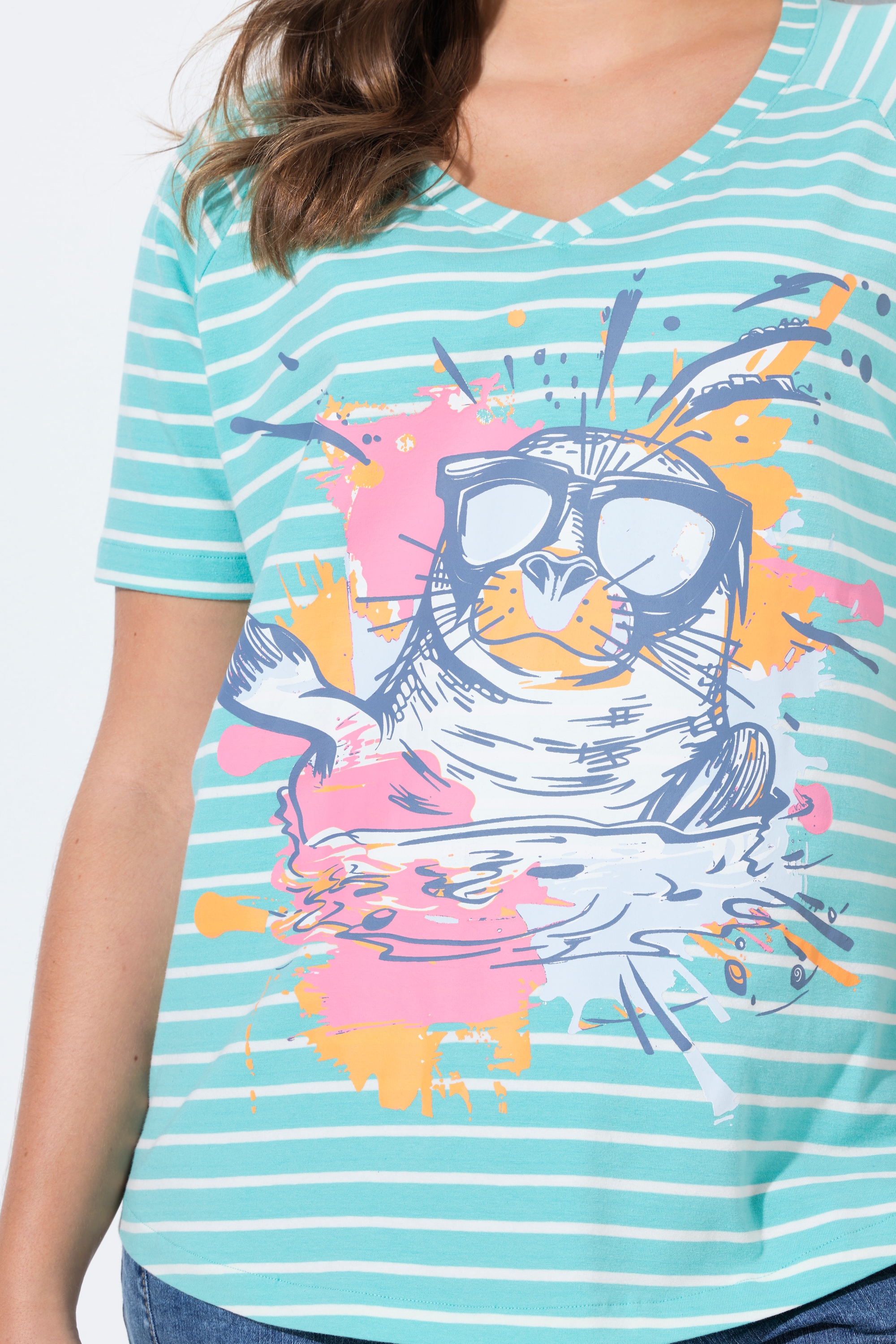 Laurasøn Damen T Shirt Ringel V Ausschnitt 1 2 Arm 838061