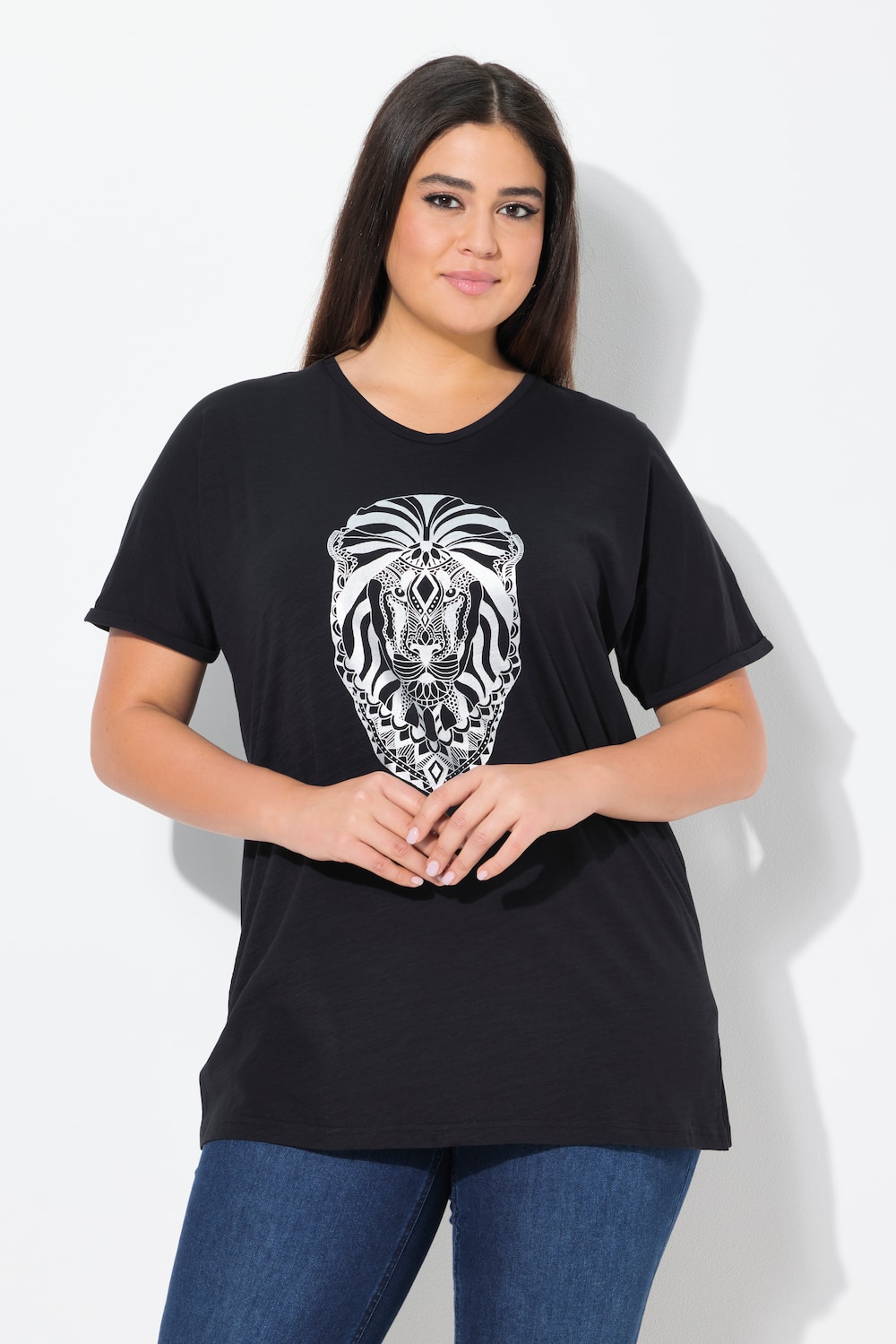 Große Größen T-Shirt, Damen, schwarz, Größe: 42/44, Baumwolle, Ulla Popken