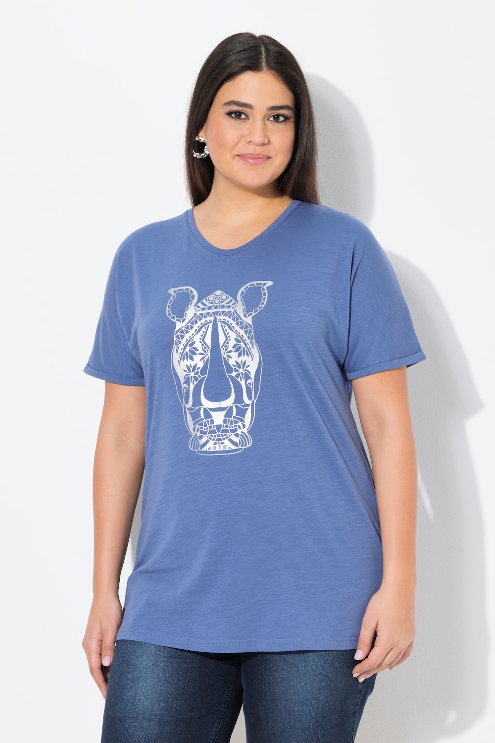 Große Größen T-Shirt, Damen, blau, Größe: 42/44, Baumwolle, Ulla Popken