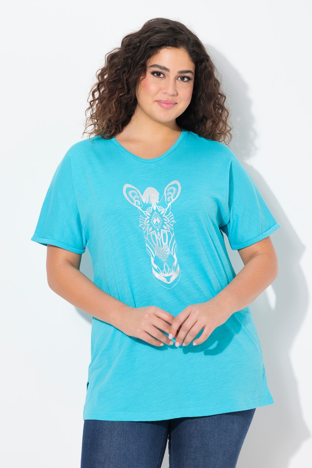 Große Größen T-Shirt, Damen, türkis, Größe: 42/44, Baumwolle, Ulla Popken