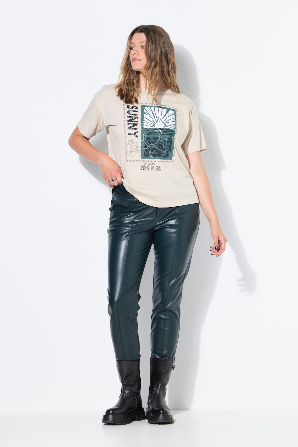 Fakeleder-Hose, Mom-Shape, teilelastischer Bund