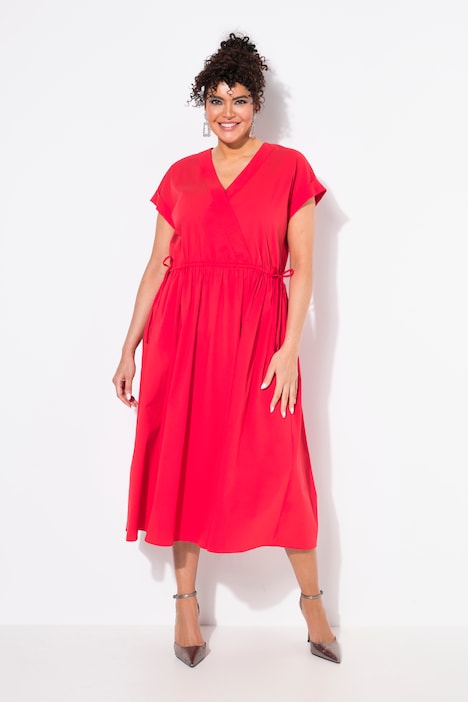 Cap Sleeve Wrap Look Poplin Dress