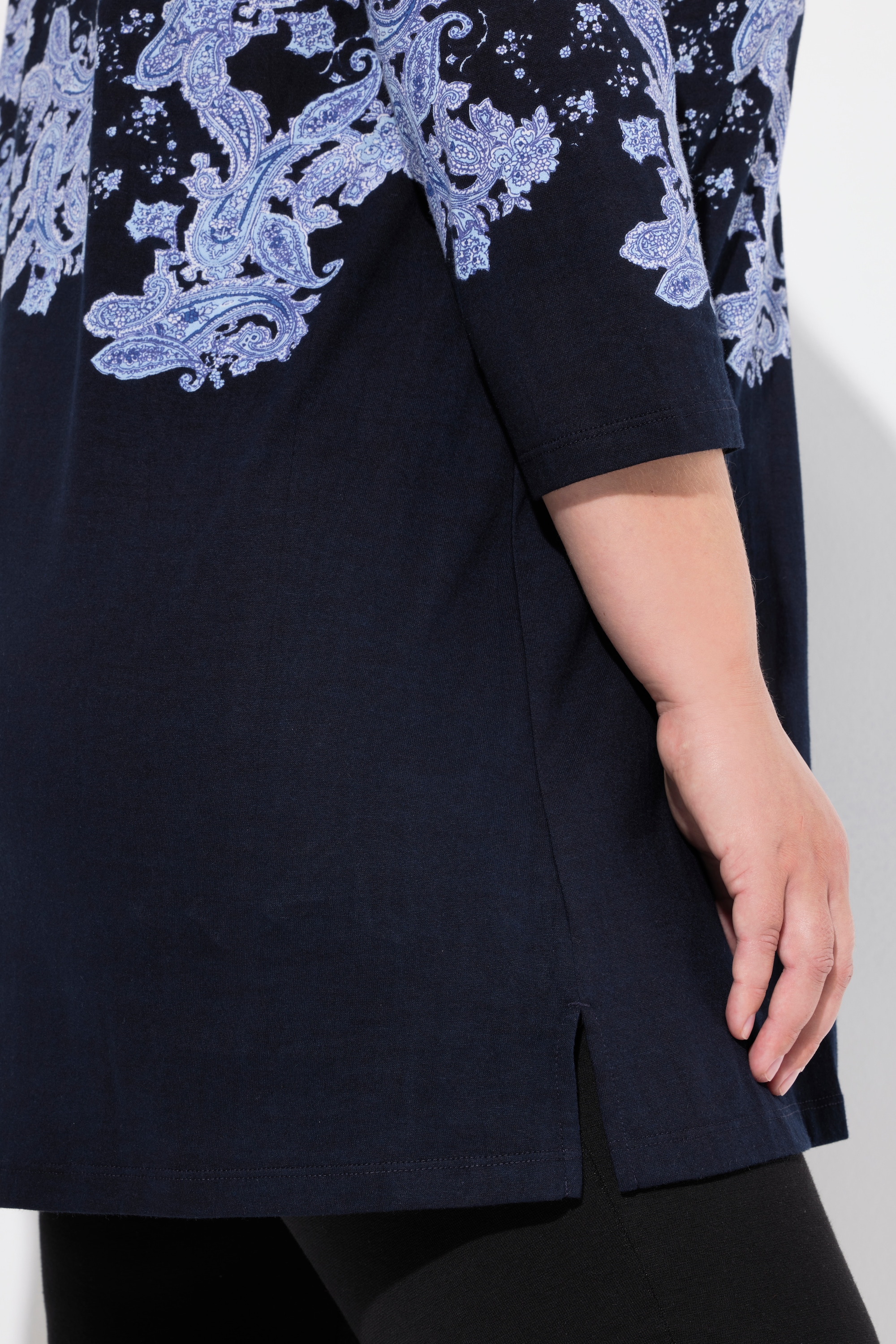 Ulla Popken Damen große Größen Longshirt bedruckt A Linie Tunika Ausschnitt