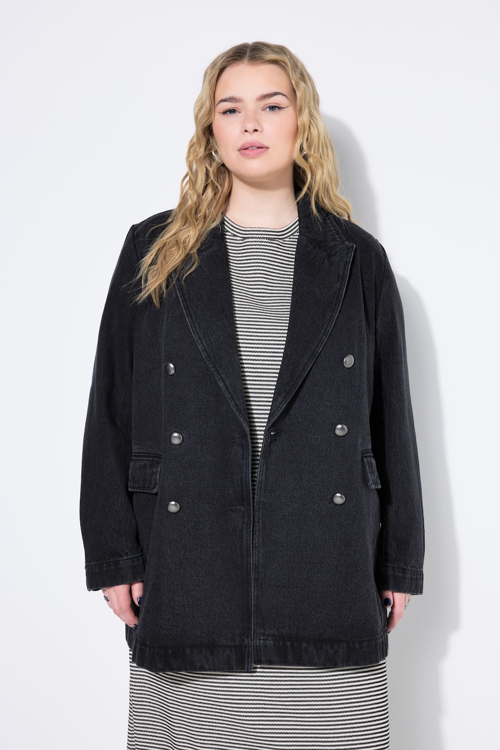 Thumbnail - Große Größen Blazer, Damen, schwarz, Größe: 46/48, Baumwolle, Studio Untold