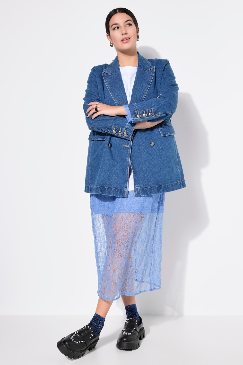 Große Größen Blazer, Damen, blau, Größe: 42/44, Baumwolle, Studio Untold