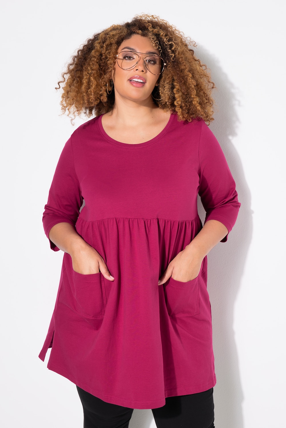 Longshirt, A-Linie, Rundhals, 3/4-Arm, Taschen