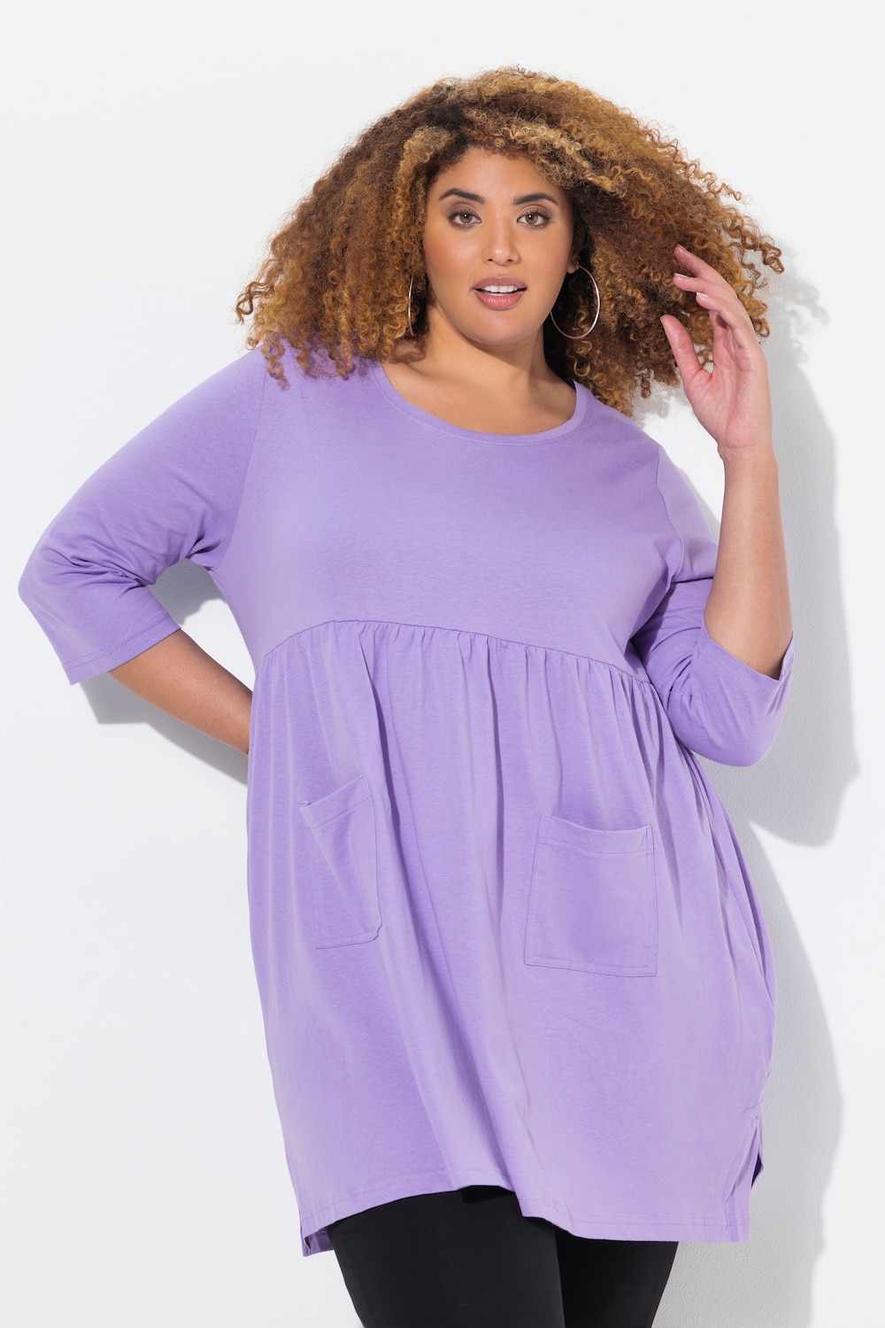 Longshirt, A-Linie, Rundhals, 3/4-Arm, Taschen