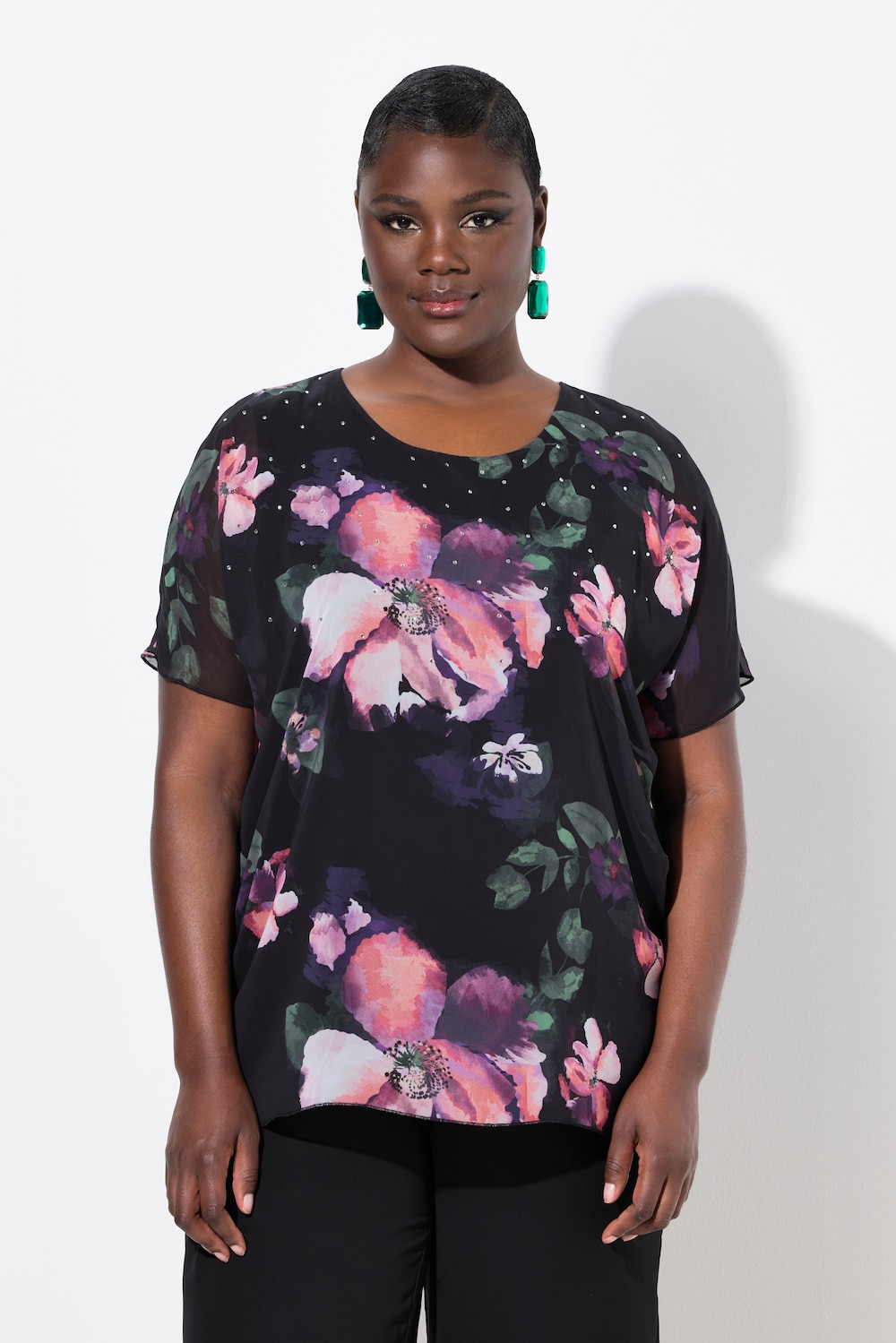 Große Größen Chiffonbluse, Damen, schwarz, Größe: 46/48, Polyester/Viskose, Ulla Popken