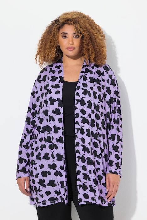 Matte Jersey Open Front Leaf Print Jacket