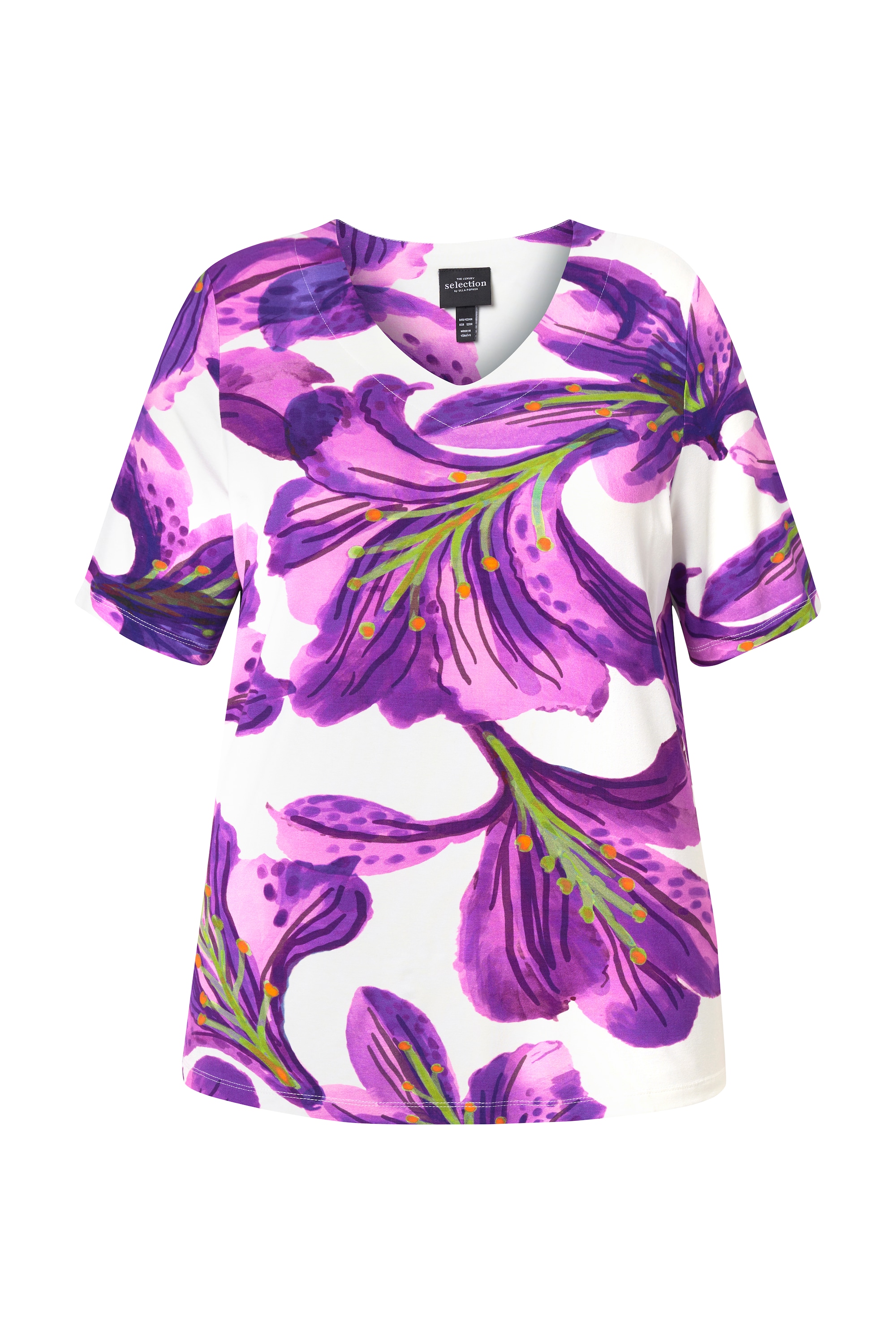 Ulla Popken Damen große Größen T Shirt Blüten Classic V Ausschnitt